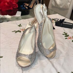 Benjamin Adam’s Electra Ivory Slingback Crystal Heels